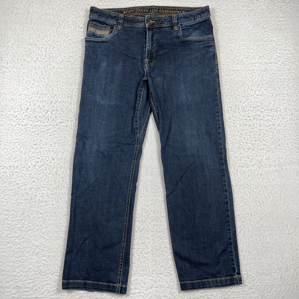 PrAna Jeans Mens 34x30 Blue Axiom Straight Leg Organic Cotton Gorpcore Rugged